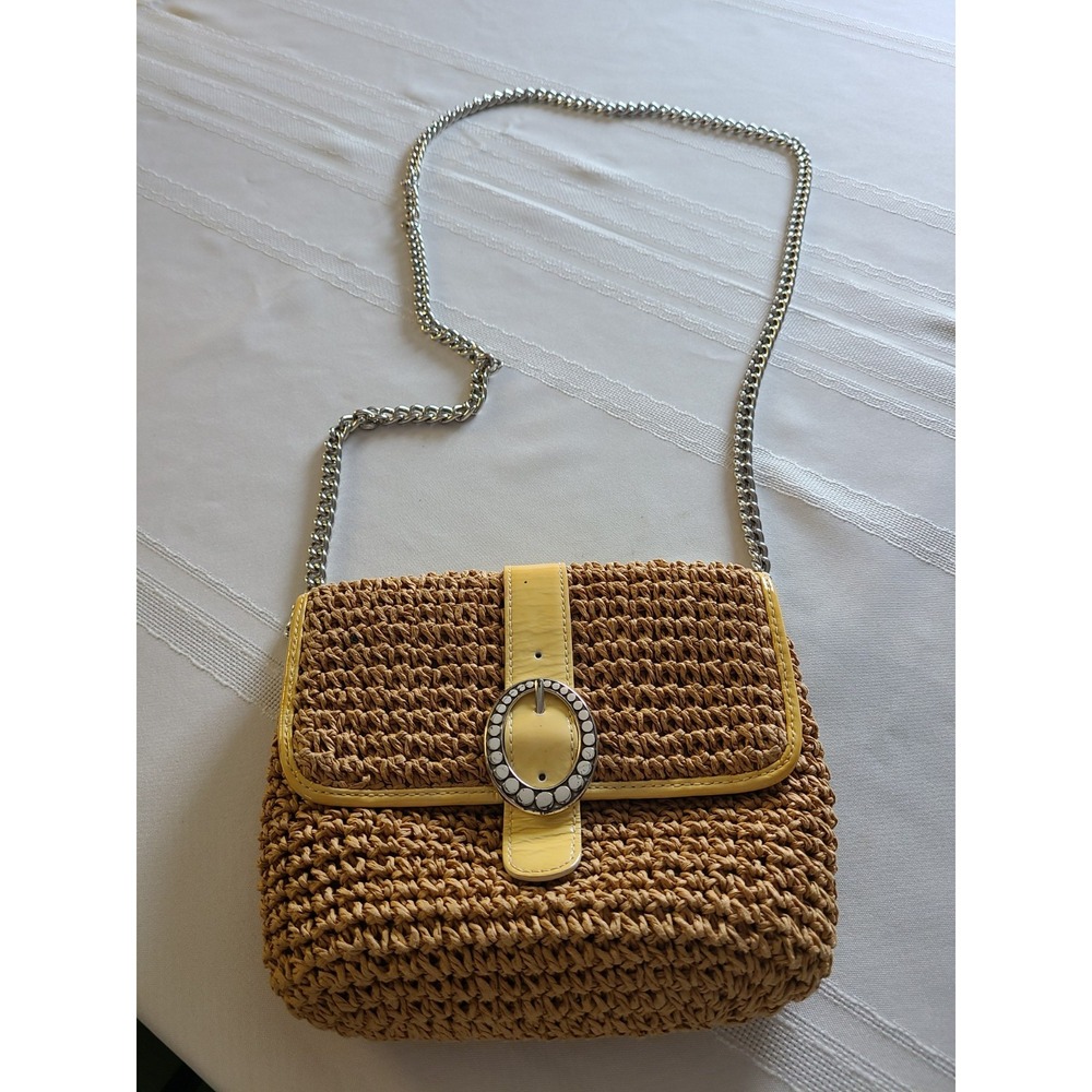 Brighton Straw Woven Crossbody Shoulder Bag With Wrist Strap